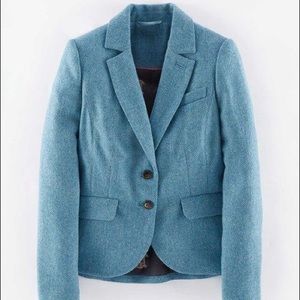 Boden British Tweed Blue Houndstooth Plaid Lined Wool Preppy Blazer Jacket- Sz 6
